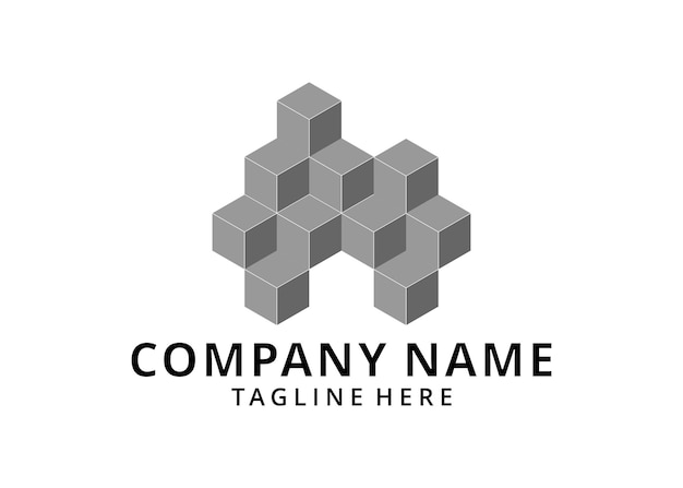 Logotipo de cubo abstracto, elegante con construcción, estructura, plantilla de vector de logotipo de elemento de líneas 3D