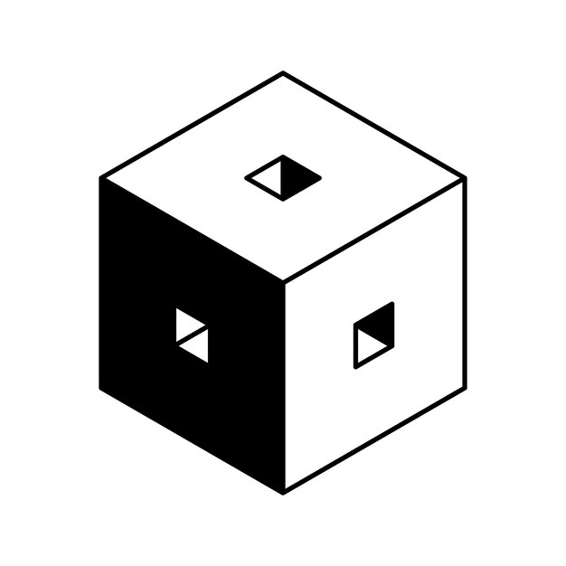 Logotipo del cubo diseño vectorial geométrico en blanco y negro Logotipo de la compañía de la caja emblema tecnológico de moda en estilo isométrico 3D