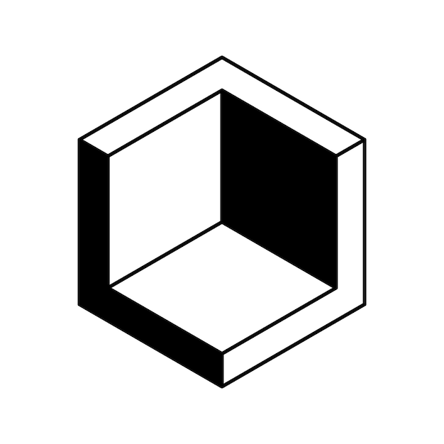 Logotipo del cubo diseño vectorial geométrico en blanco y negro Logotipo de la compañía de la caja emblema tecnológico de moda en estilo isométrico 3D