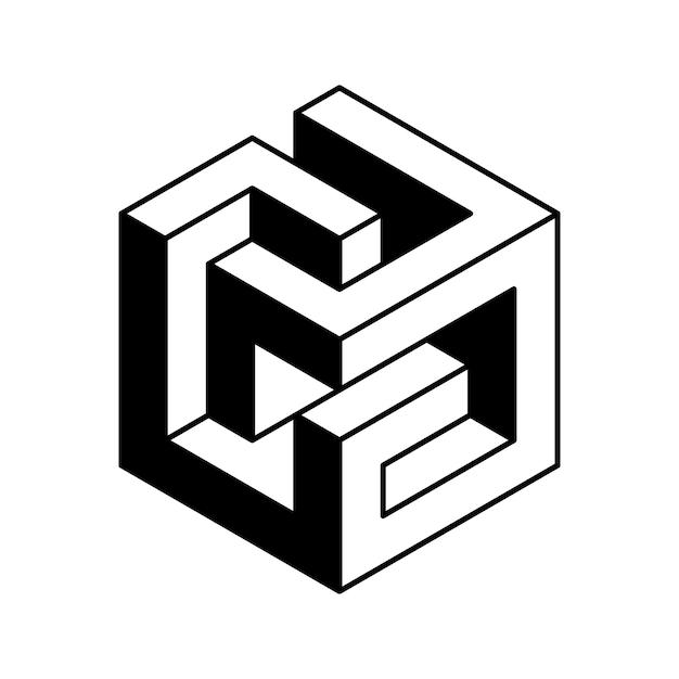 Logotipo del cubo diseño vectorial geométrico en blanco y negro Logotipo de la compañía de la caja emblema tecnológico de moda en estilo isométrico 3D