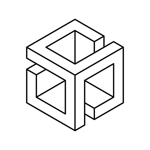 Logotipo del cubo diseño vectorial geométrico logotipo de caja monocromática de la compañía emblema tecnológico de moda en estilo de línea isométrica