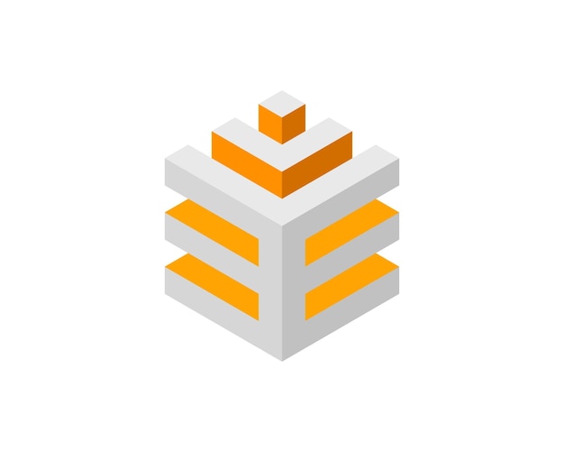 Logotipo del cubo diseño vectorial geométrico logotipo de la compañía de la caja emblema tecnológico de moda en estilo pixel