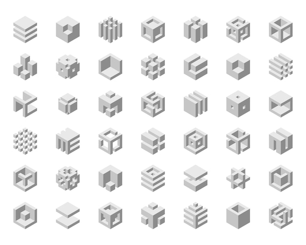 Logotipo del cubo diseño vectorial geométrico logotipo de la compañía de la caja emblema tecnológico de moda en estilo pixel