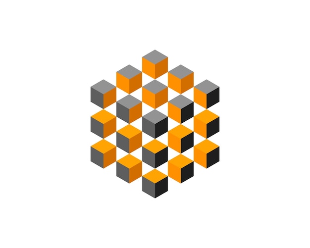 Logotipo del cubo diseño vectorial geométrico logotipo de la compañía de la caja emblema tecnológico de moda en estilo pixel