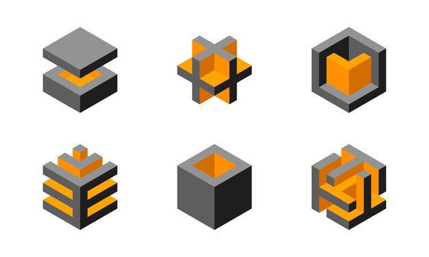 Logotipo del cubo diseño vectorial geométrico logotipo de la compañía de la caja emblema tecnológico de moda en estilo pixel