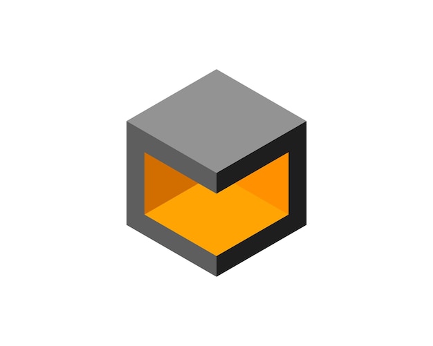 Logotipo del cubo diseño vectorial geométrico logotipo de la compañía de la caja emblema tecnológico de moda en estilo pixel