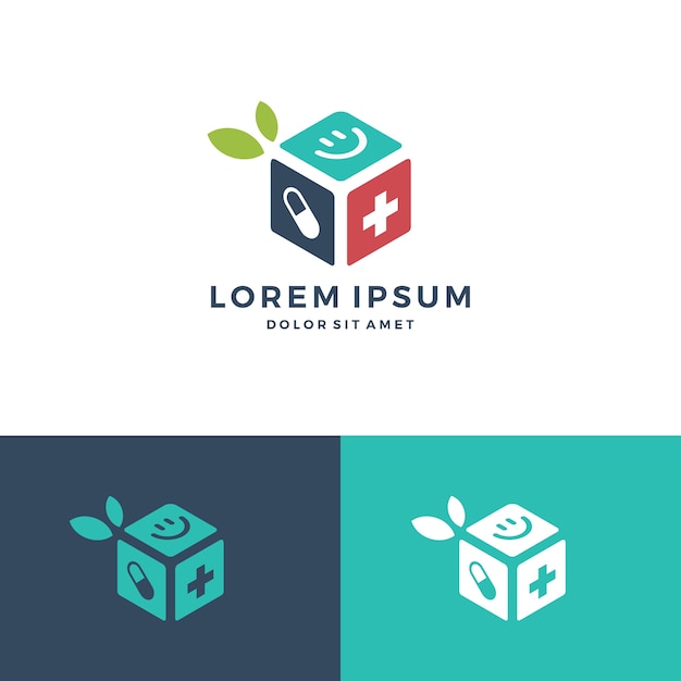 Logotipo del cubo de medicina