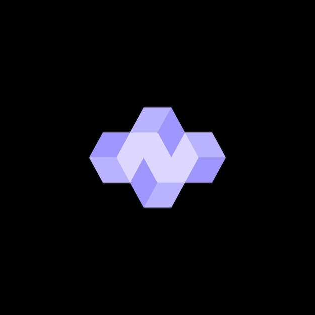 Logotipo del cubo N y icono de la letra geométrica N plantilla del logotipo del bloque