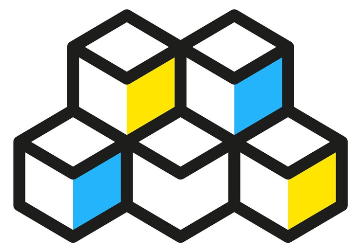 Vector logotipo de cubos isométricos signo de color abstracto geométrico aislado sobre fondo blanco