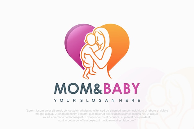 Logotipo de cuidado amoroso de la madre y el niño en ilustración vectorial de diseño plano