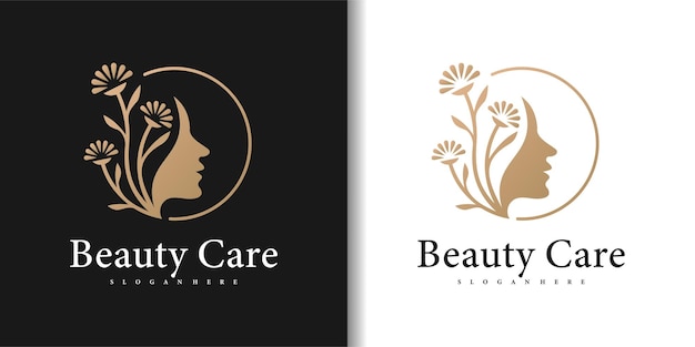 Logotipo de cuidado de la belleza femenina para salón con concepto de elemento creativo Vector Premium