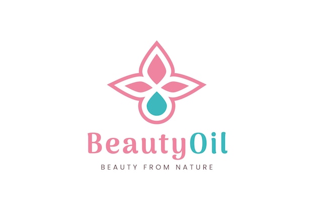 Vector logotipo de cuidado de la belleza con gota de aceite y forma de hoja.