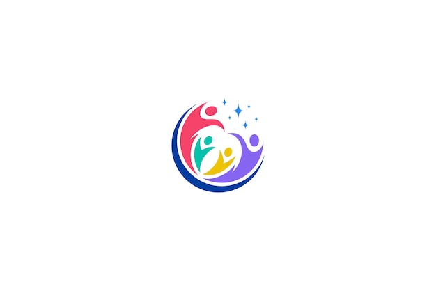 logotipo de cuidado familiar en forma de círculo con burbujas en colorido estilo de diseño vectorial plano