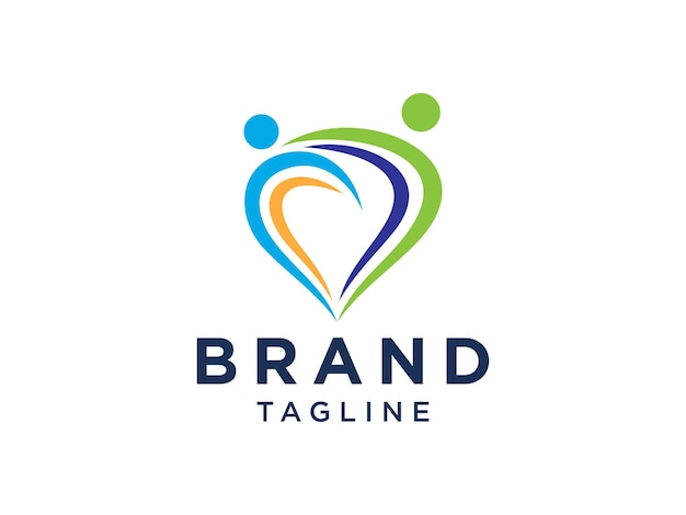 Logotipo de cuidado familiar. Icono de corazón dibujado a mano azul y púrpura con combinación de símbolo humano