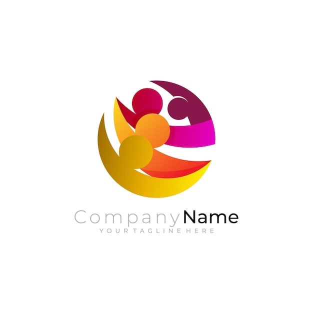 Logotipo de cuidado de la gente con diseño de círculo diseño social de la comunidad