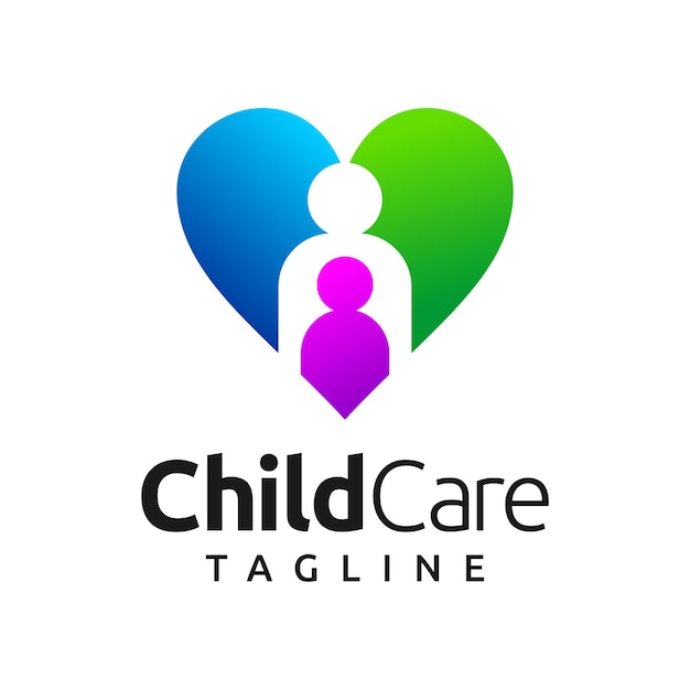 logotipo de cuidado infantil con símbolo de amor