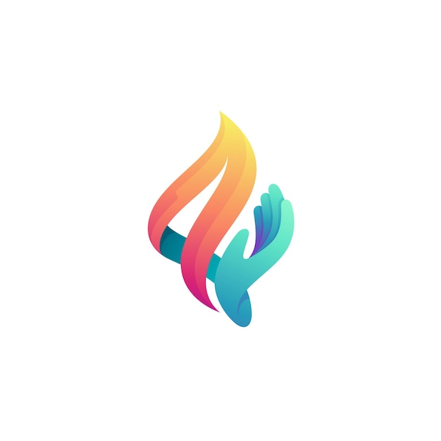 Logotipo de cuidado de las manos con combinación de diseño de fuego 3D colorido