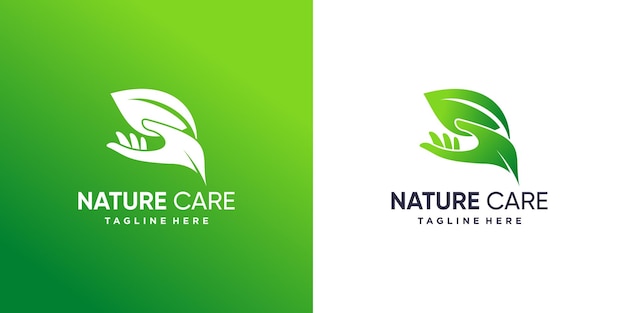 Logotipo de cuidado de la naturaleza con concepto moderno Vector Premium