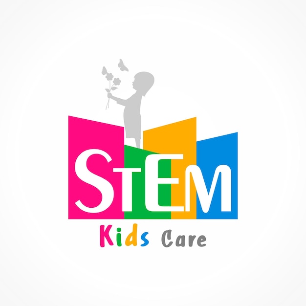 Logotipo de cuidado de niños para educación de tallo