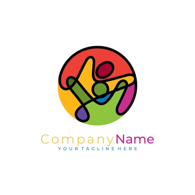 Vector logotipo de cuidado de personas con diseño de caridad estilo simple y colorido