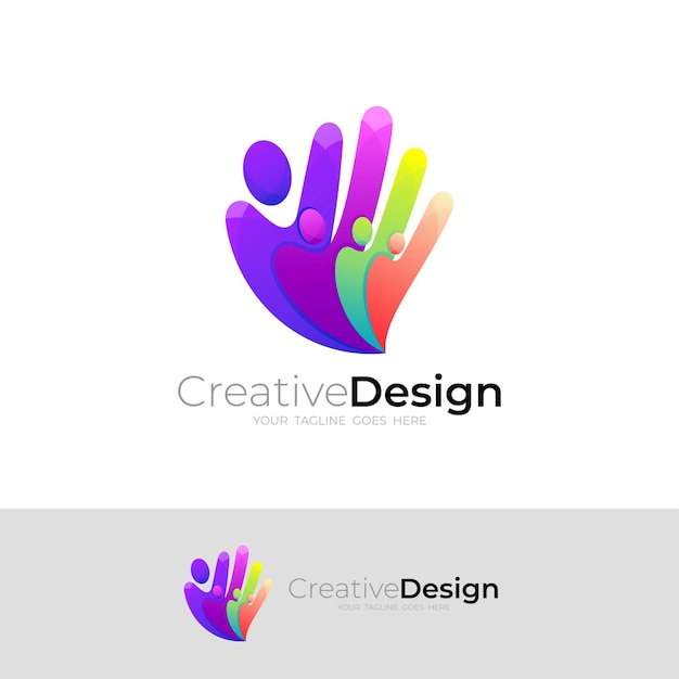 Logotipo de cuidado de personas y plantilla de diseño social mano e icono de cuidado de personas