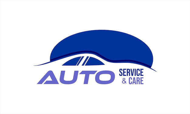 Logotipo de cuidado y servicio automático con vector de silueta de coche deportivo