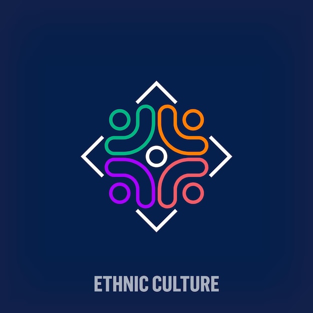 Vector logotipo de cultura étnica hecho de líneas humanas creativas transiciones de colores de diseño único diversidad