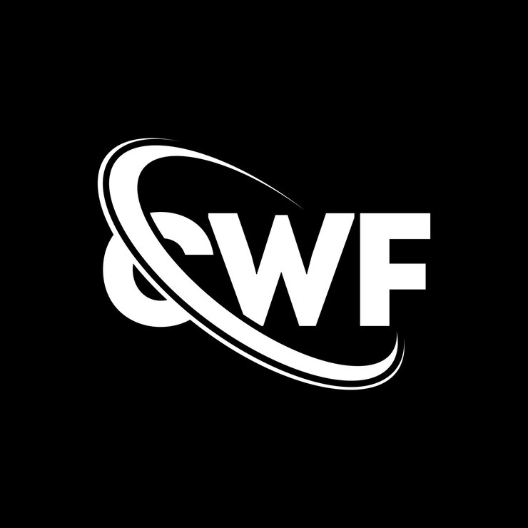Vector el logotipo de cwf, la letra cwf, el diseño del logotipo, las iniciales, el logotipo cwf vinculado con un círculo y un monograma en mayúsculas, la tipografía cwf para el negocio tecnológico y la marca inmobiliaria.