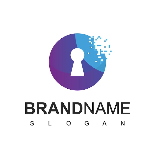 Logotipo de Cyber Secure con ojo de cerradura y símbolo de píxel