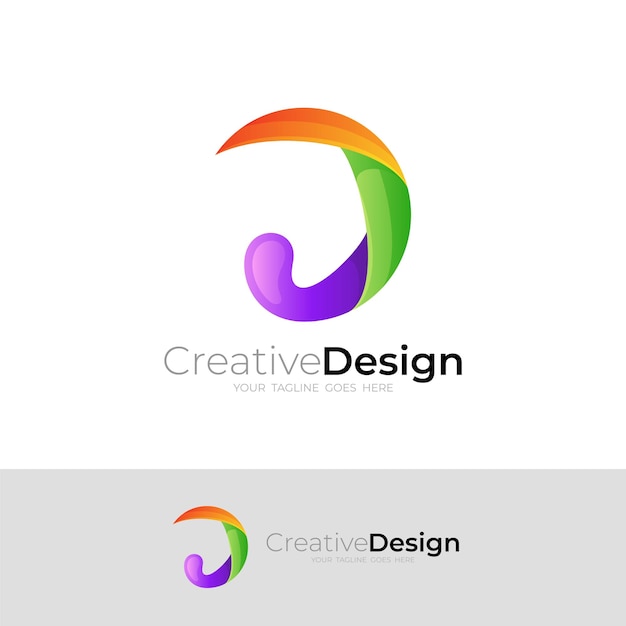 Logotipo D Logotipo de la letra D con diseño colorido estilo colorido vectorial