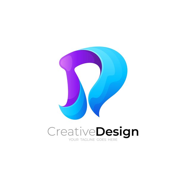 Vector logotipo d simple con plantilla de diseño colorido 3d de color azul