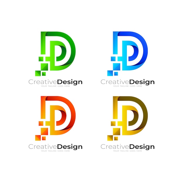 Logotipo D con tecnología de diseño de píxeles.
