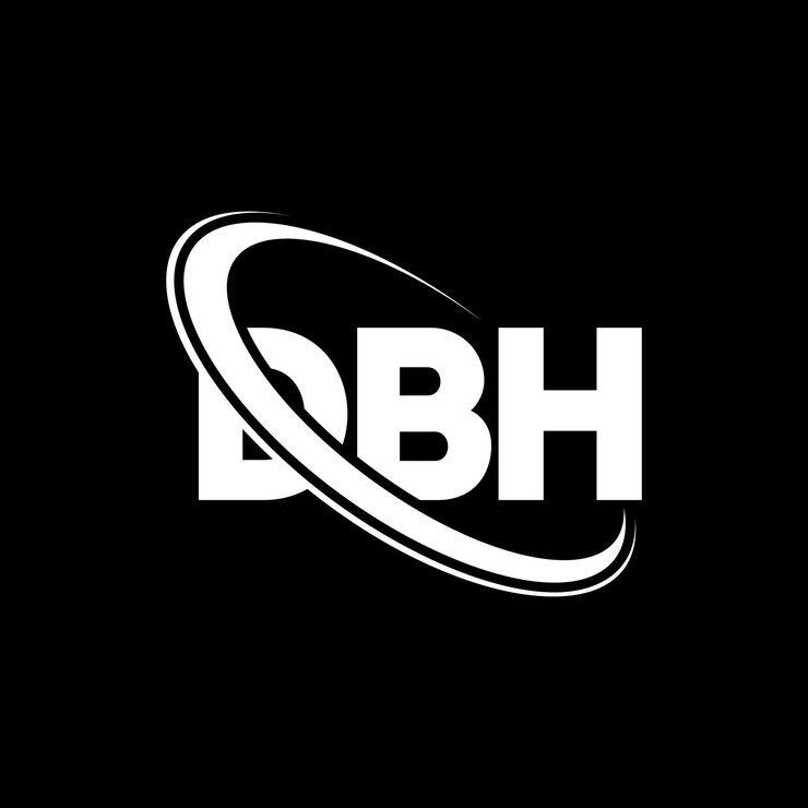Vector el logotipo dbh, la letra dbh, el diseño del logotipo, las iniciales dbh, vinculado con un círculo y un monograma en mayúsculas, la tipografía dbh para el negocio tecnológico y la marca inmobiliaria.