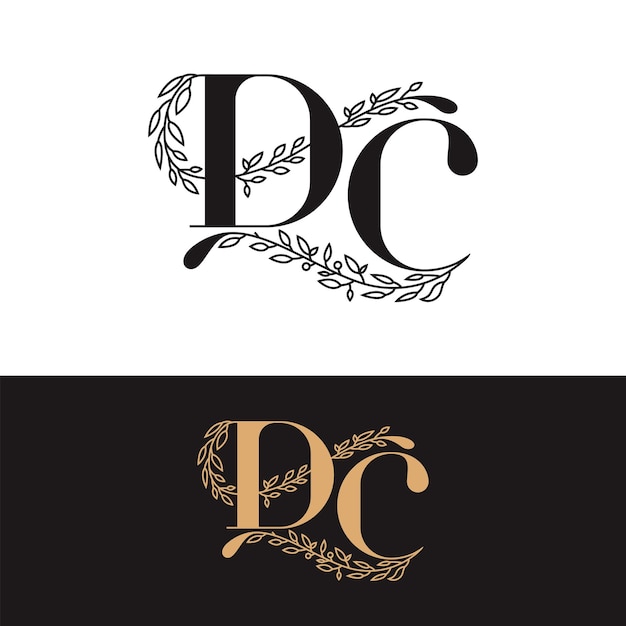 logotipo de DC del monograma de boda dibujado a mano