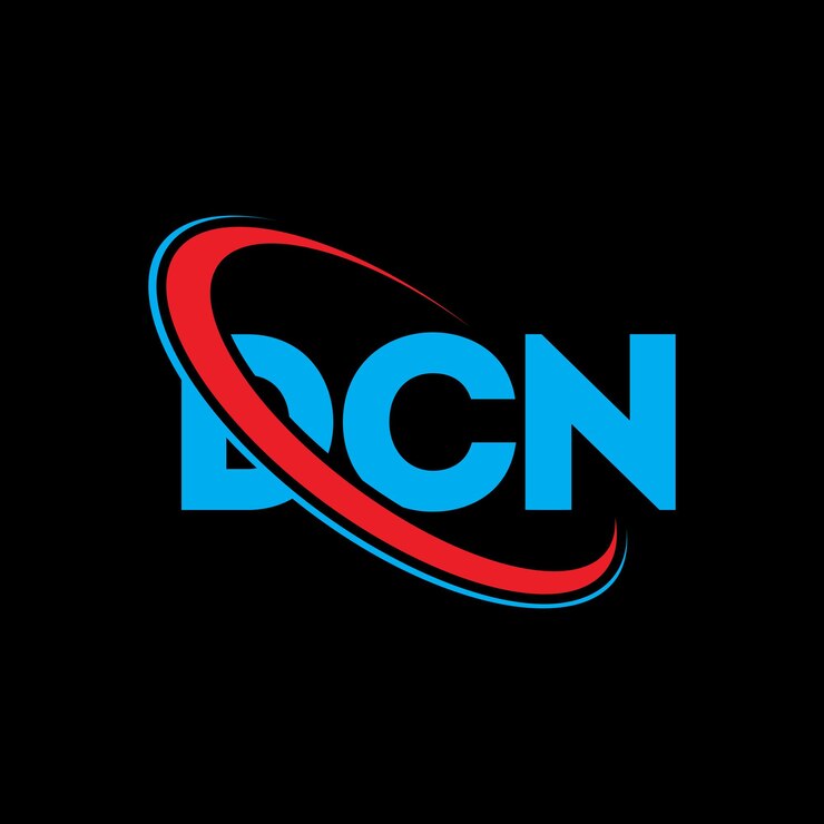 Vector el logotipo de dcn, la letra dcn, las iniciales, el logotipo dcn vinculado con círculo y monograma en mayúsculas, la tipografía dcn para el negocio tecnológico y la marca inmobiliaria.