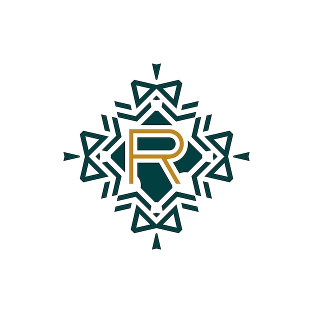 Logotipo decorativo del emblema del patrón antiguo abstracto de la letra inicial R