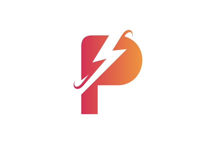 Vector logotipo degradado de color naranja con rayo y letra p