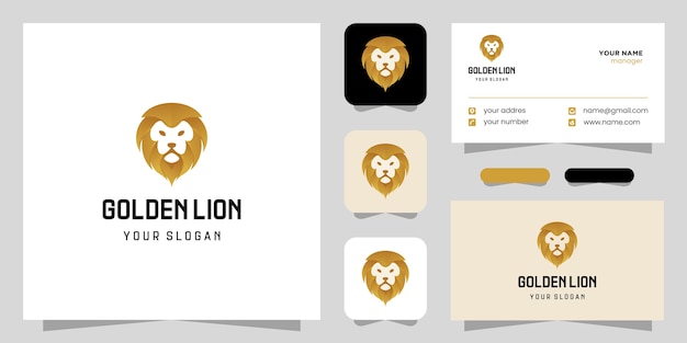 Vector logotipo degradado león dorado y tarjeta de visita