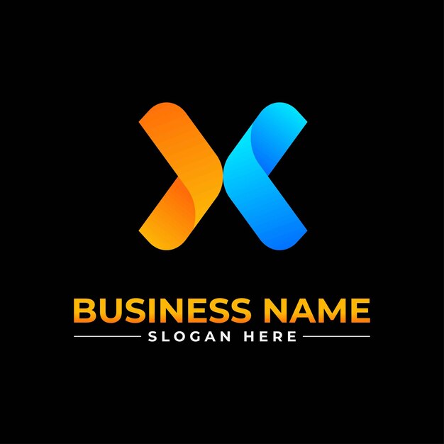 logotipo degradado moderno con letra x con degradado azul y naranja