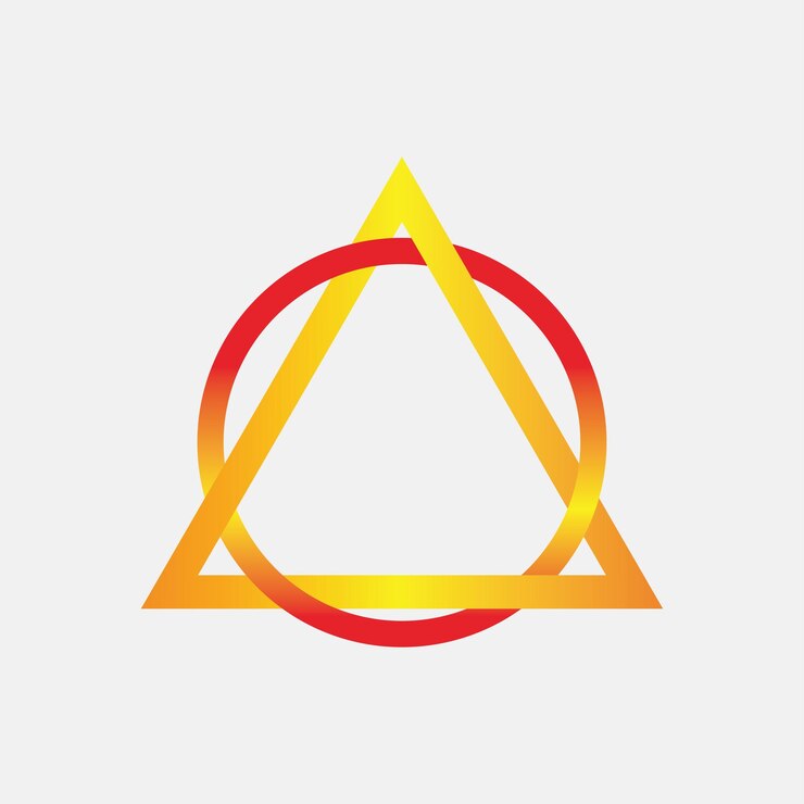 Vector logotipo degradado triangular entrelazado en un círculo