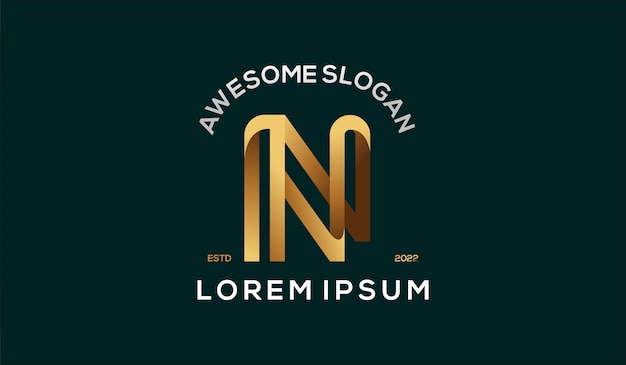 Logotipo de degradado vintage retro de lujo inicial N