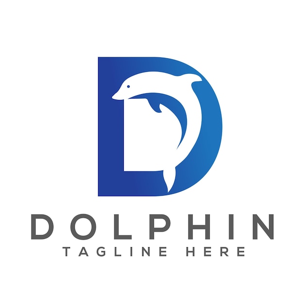 Logotipo de delfín saltando con letra D.