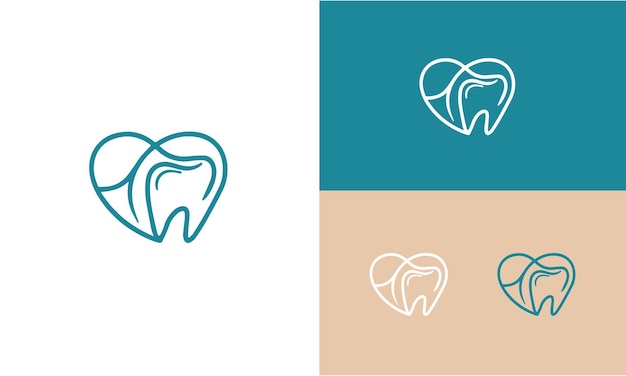 logotipo dental abstracto con combinación de corazón estilo de diseño lineal
