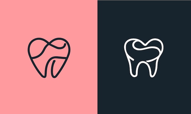logotipo dental abstracto con combinación de corazón estilo de diseño lineal