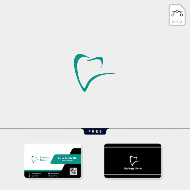 Vector logotipo dental y obtén diseño de tarjeta de visita gratis.