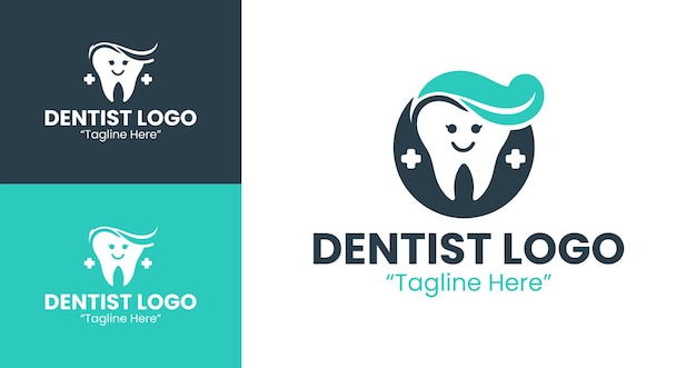 Logotipo de dentista moderno en azul limpio y profesional para la marca de atención médica