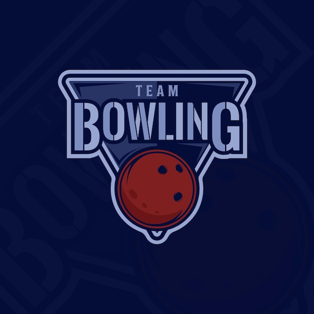El logotipo del deporte de boliche, la ilustración vectorial de la plantilla, el icono, el diseño gráfico, el signo o el símbolo de la pelota para el club o el equipo, la liga del torneo con el concepto de la insignia del escudo.