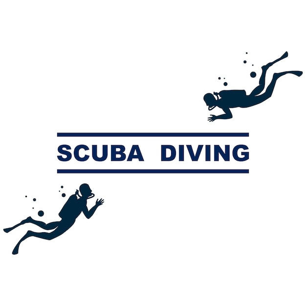 Logotipo de deporte de buceo bajo el diseño de logotipo de silueta de ilustrador de vector de agua