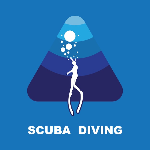 Logotipo de deporte de buceo bajo el diseño de logotipo de silueta de ilustrador de vector de agua