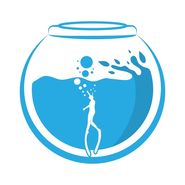 Logotipo de deporte de buceo bajo el diseño de logotipo de silueta de ilustrador de vector de agua